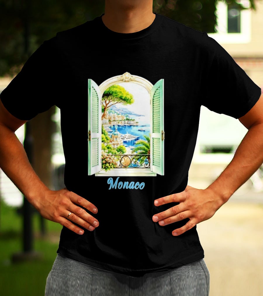 Monaco Window View French Riviera Monte Carlo Scenic Coastal Paradise T-Shirt