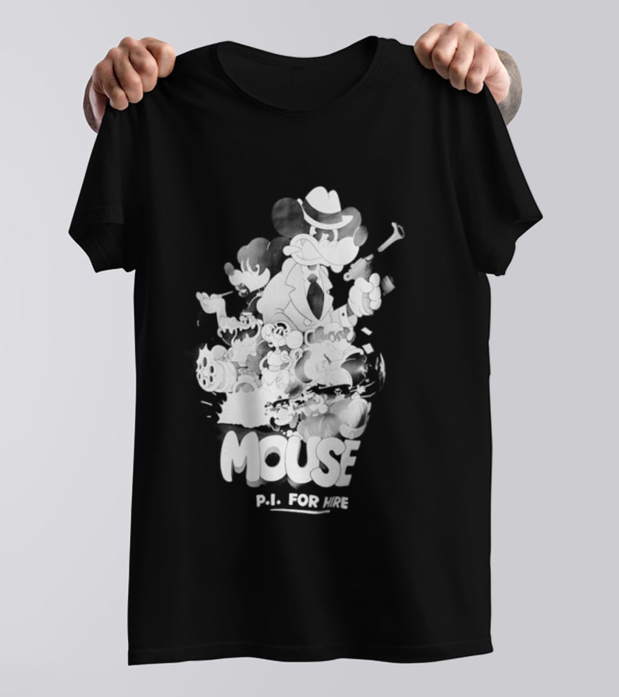 Mouse PI For Hire Vintage Detective Noir Cartoon Mystery T-Shirt