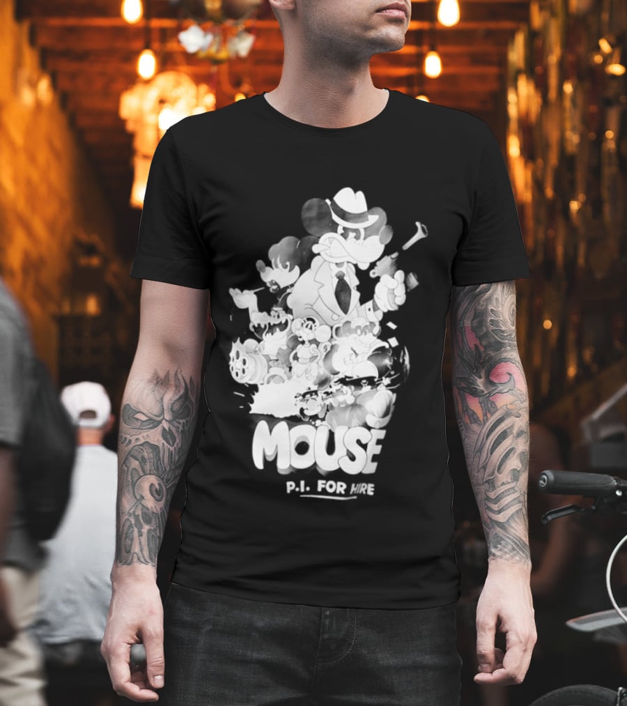 Mouse PI For Hire Vintage Detective Noir Cartoon Mystery T-Shirt