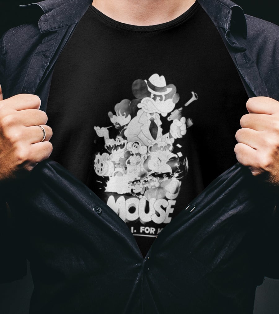 Mouse PI For Hire Vintage Detective Noir Cartoon Mystery T-Shirt