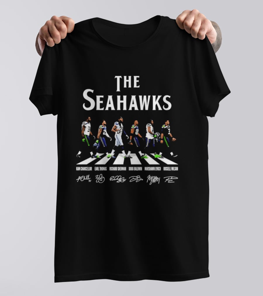 The Seahawks Kam Chancellor Earl Thomas Richard Sherman Doug Baldwin Marshawn Lynch Russell Wilson Abbey Road Signatures T-Shirt