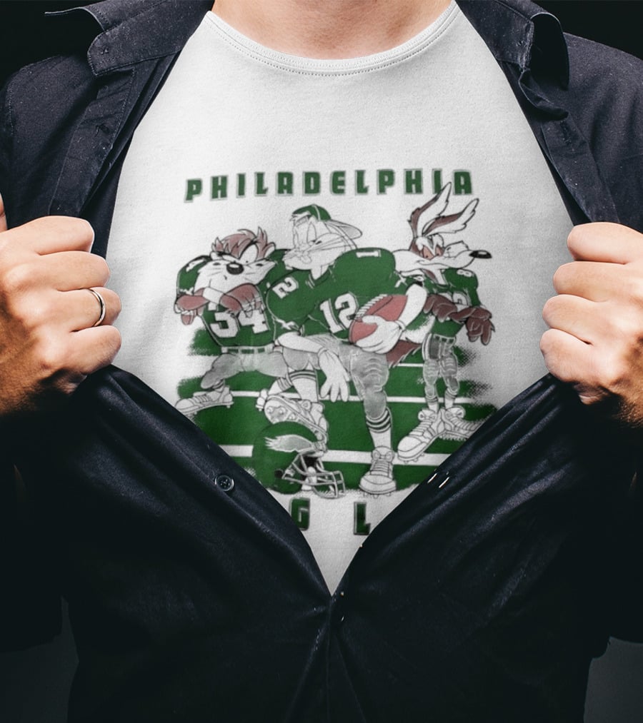 Philadelphia Eagles Taz Bugs Bunny Wile E Coyote Football Team Collaboration T-Shirt