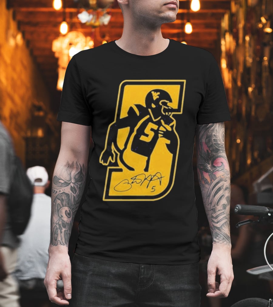 West Virginia Mountaineers Number 5 Retirement Football Icon With Signature T-Shirt
