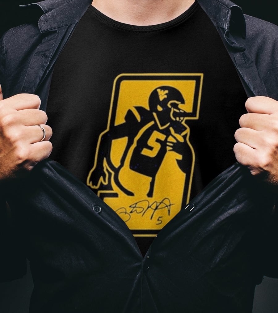 West Virginia Mountaineers Number 5 Retirement Football Icon With Signature T-Shirt
