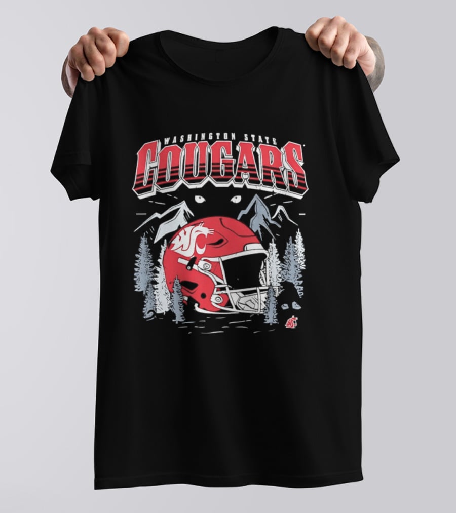 Washington State Cougars WSU NCAA Football Helmet Mountain Scene T-Shirt