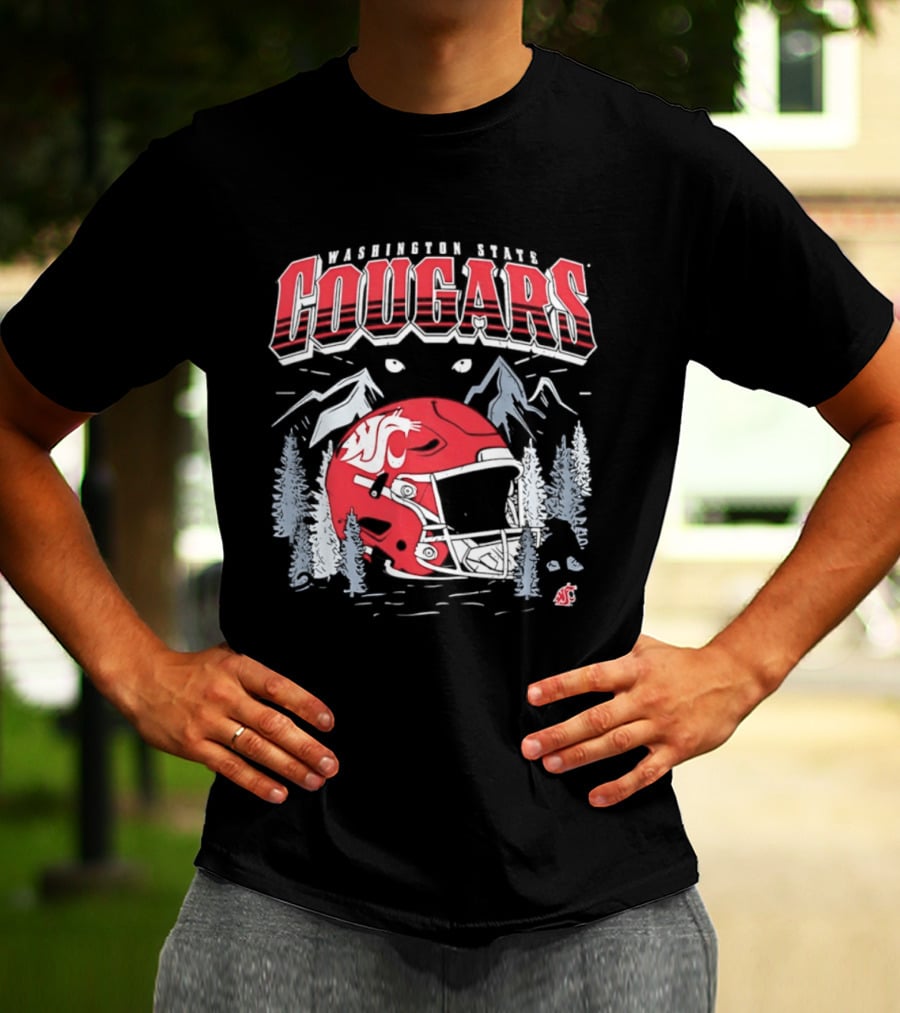 Washington State Cougars WSU NCAA Football Helmet Mountain Scene T-Shirt