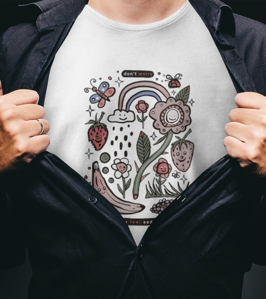Happy Rainbow Flower And Fruit Friends With Smiling Faces T-Shirt