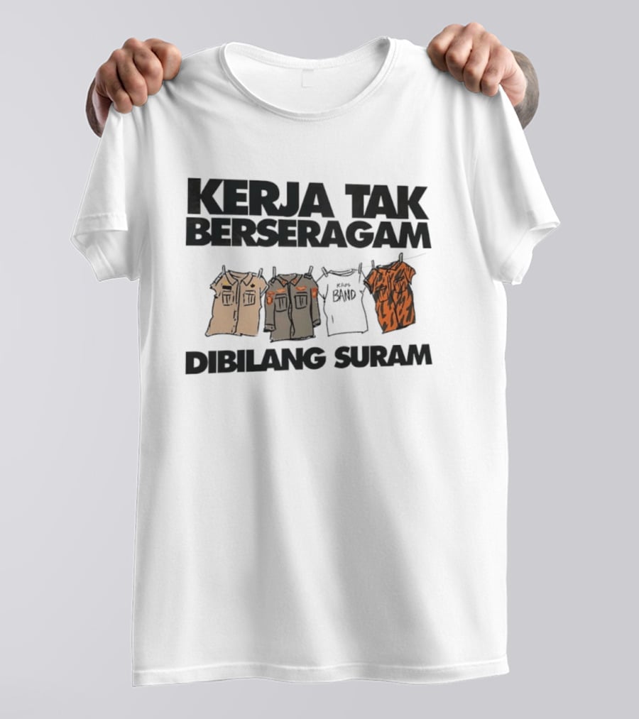 Kerja Tak Berseragam Dibilang Suram Kaos Band Dan Pakaian Kerja Di Jemuran T-Shirt