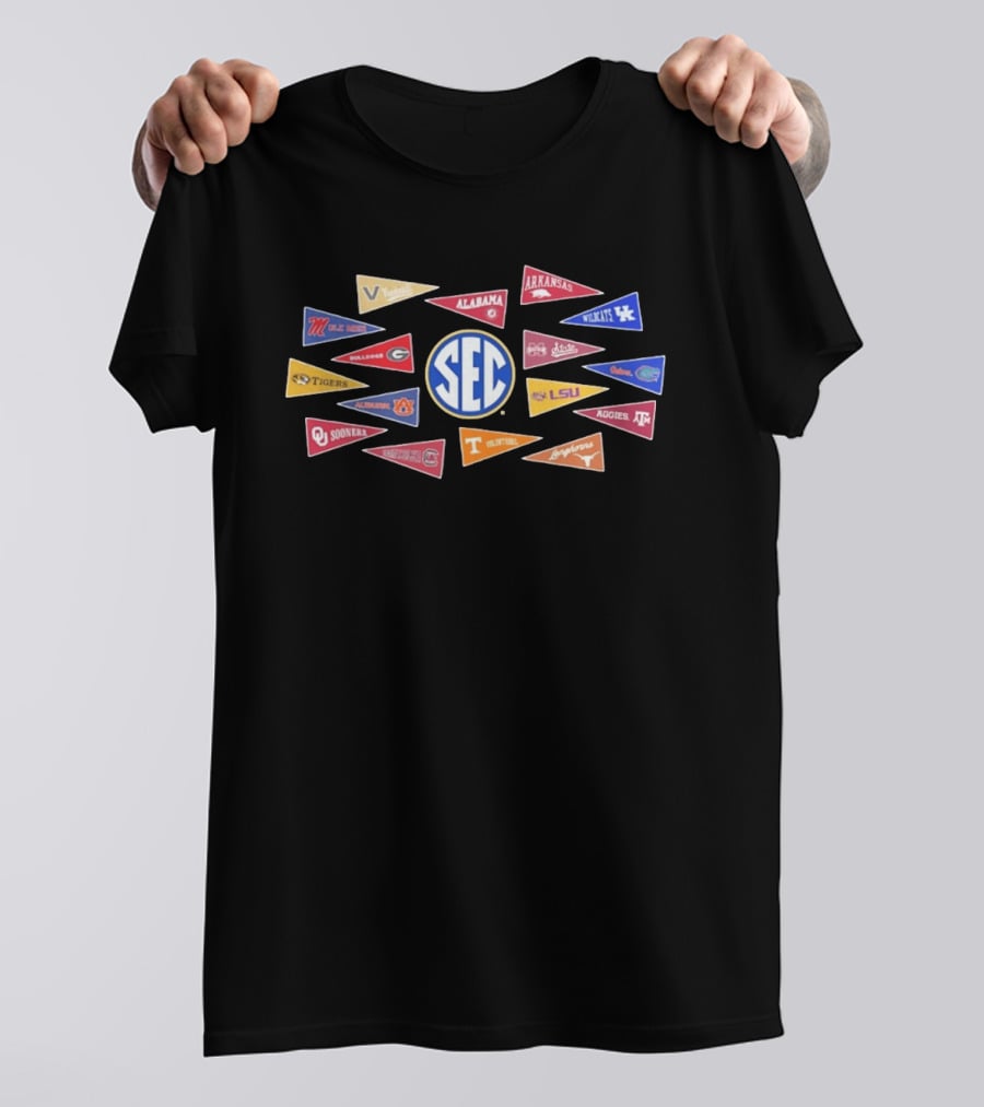 SEC Colleges Football Pennants Alabama Georgia LSU Florida Tennessee Oklahoma T-Shirt