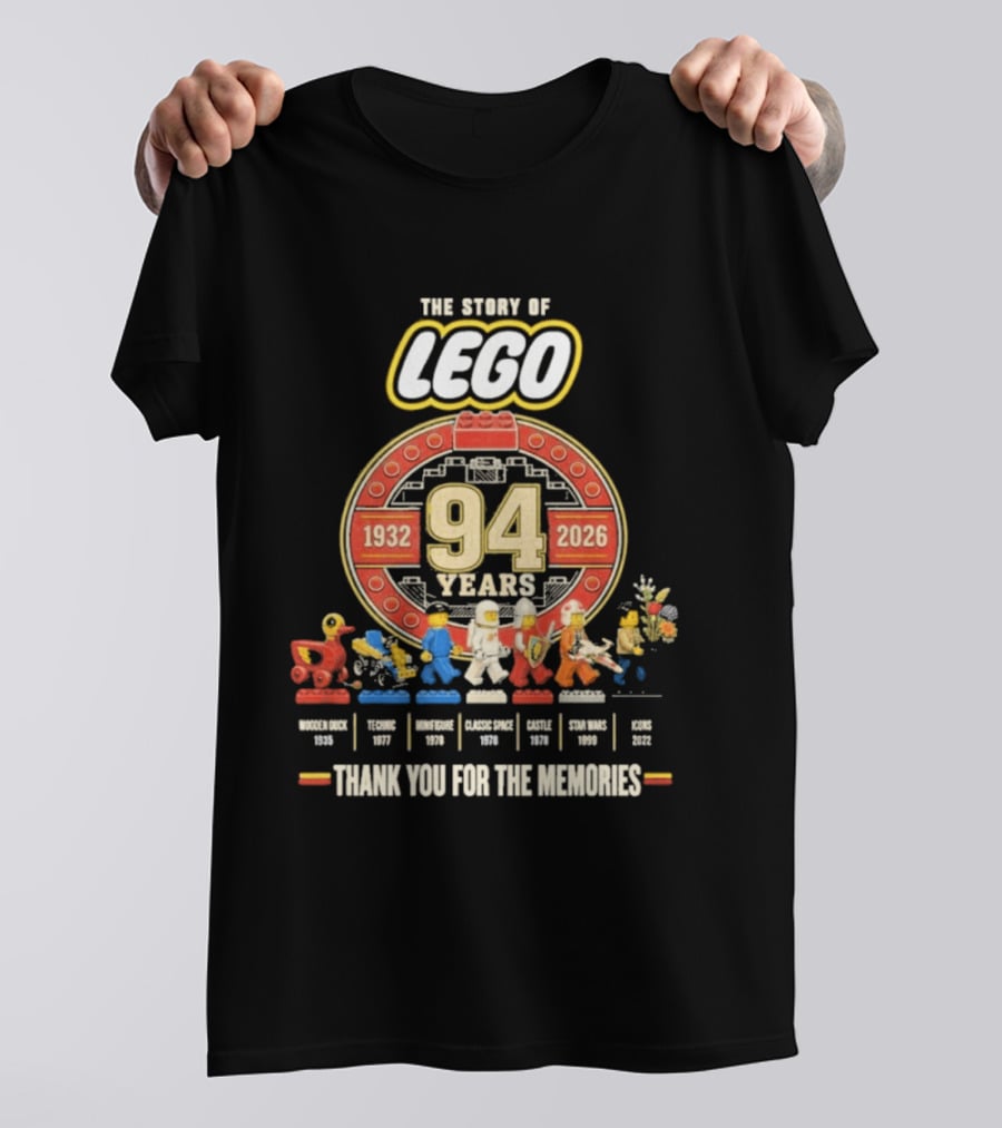 The Story Of Lego 1932 2026 94 Years Thank You For The Memories History Timeline T-Shirt
