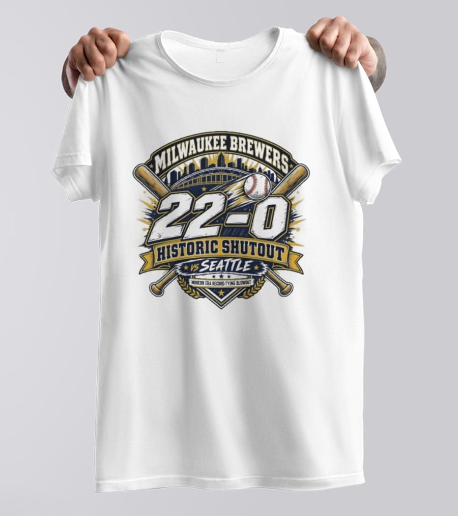 Milwaukee Brewers 22 0 Historic Shutout Vs Seattle Modern Era Record Tying Blowout T-Shirt