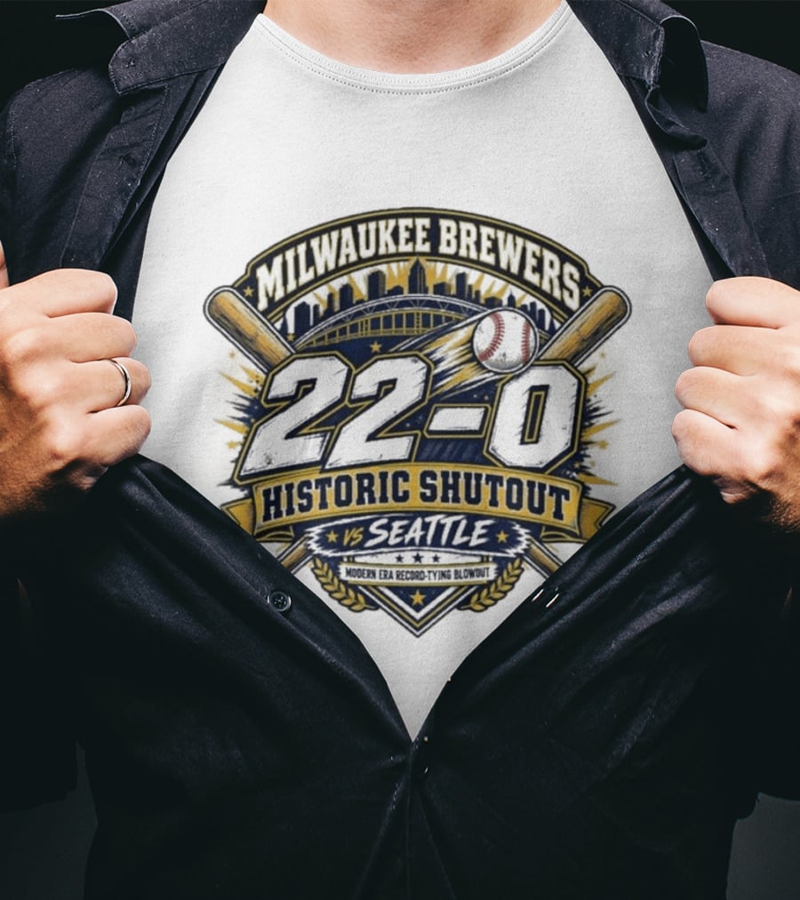Milwaukee Brewers 22 0 Historic Shutout Vs Seattle Modern Era Record Tying Blowout T-Shirt