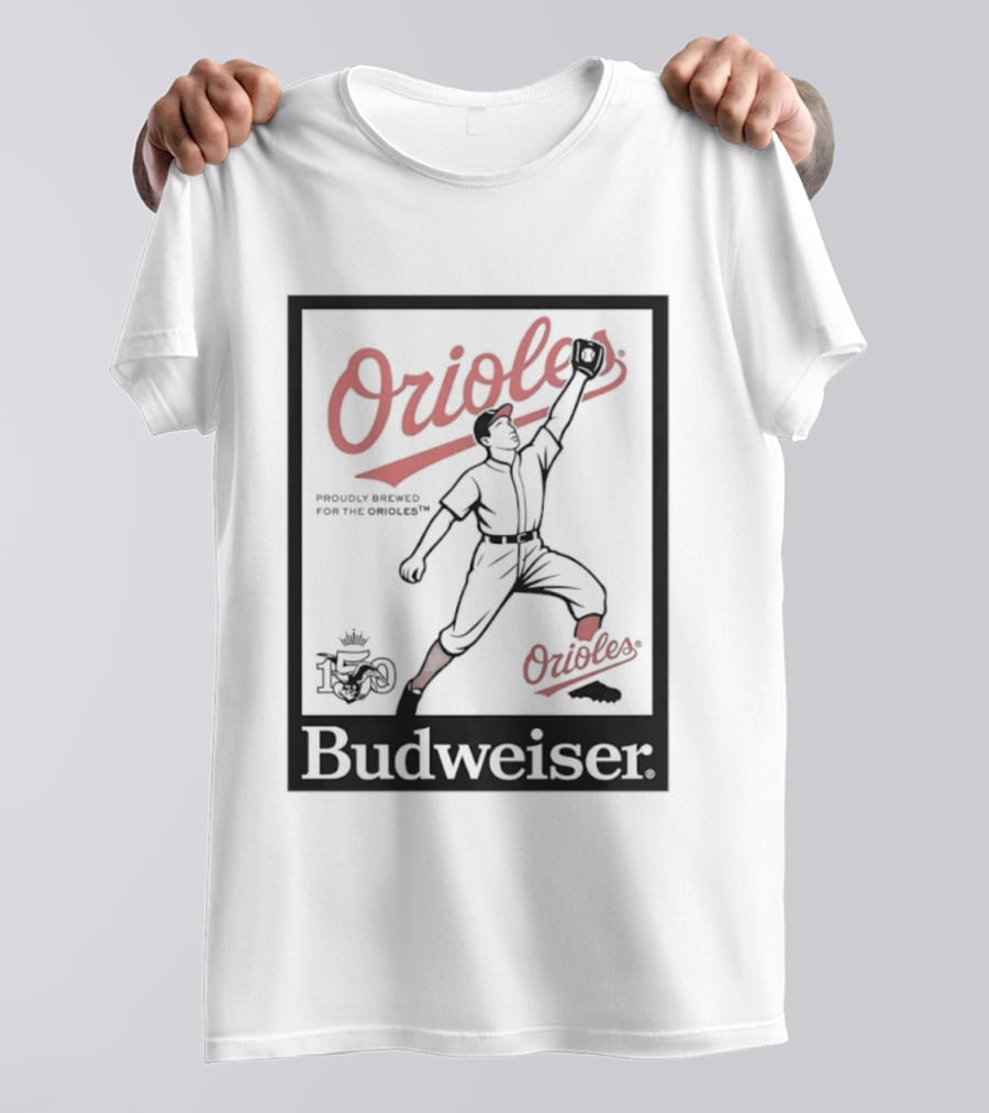Budweiser 150 Years Orioles Baseball Vintage Player With Ball T-Shirt