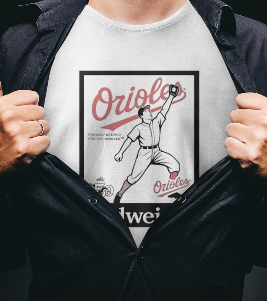 Budweiser 150 Years Orioles Baseball Vintage Player With Ball T-Shirt