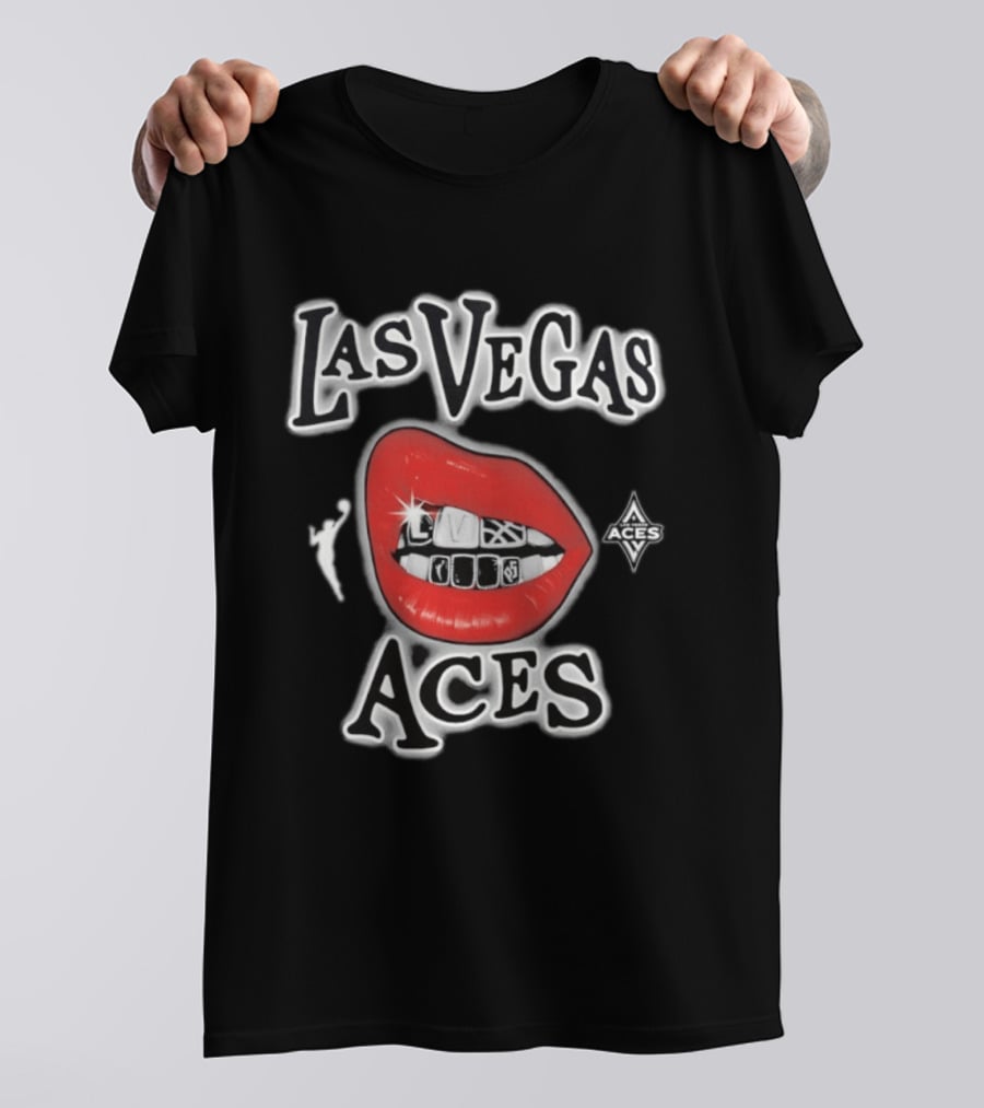 Las Vegas Aces 2026 WNBA Red Lips Grill Sketch T-Shirt