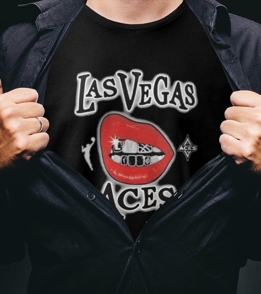 Las Vegas Aces 2026 WNBA Red Lips Grill Sketch T-Shirt
