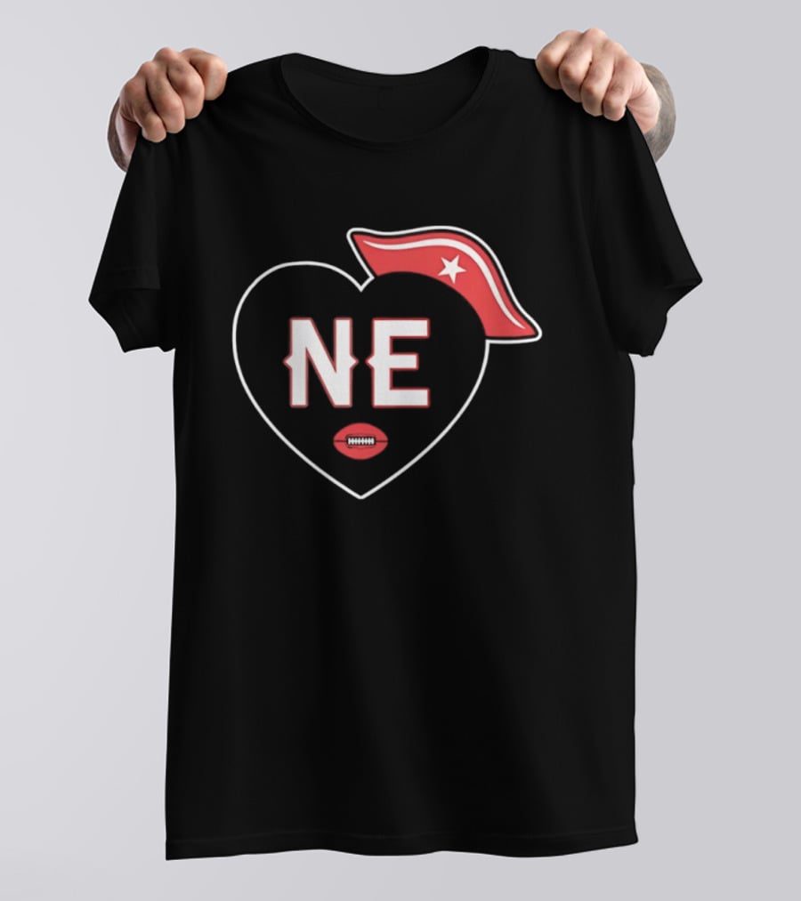 New England NE Heart Football Star Hat T-Shirt