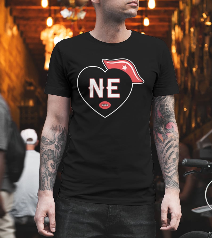 New England NE Heart Football Star Hat T-Shirt