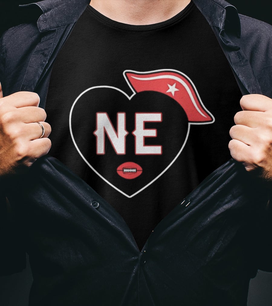 New England NE Heart Football Star Hat T-Shirt