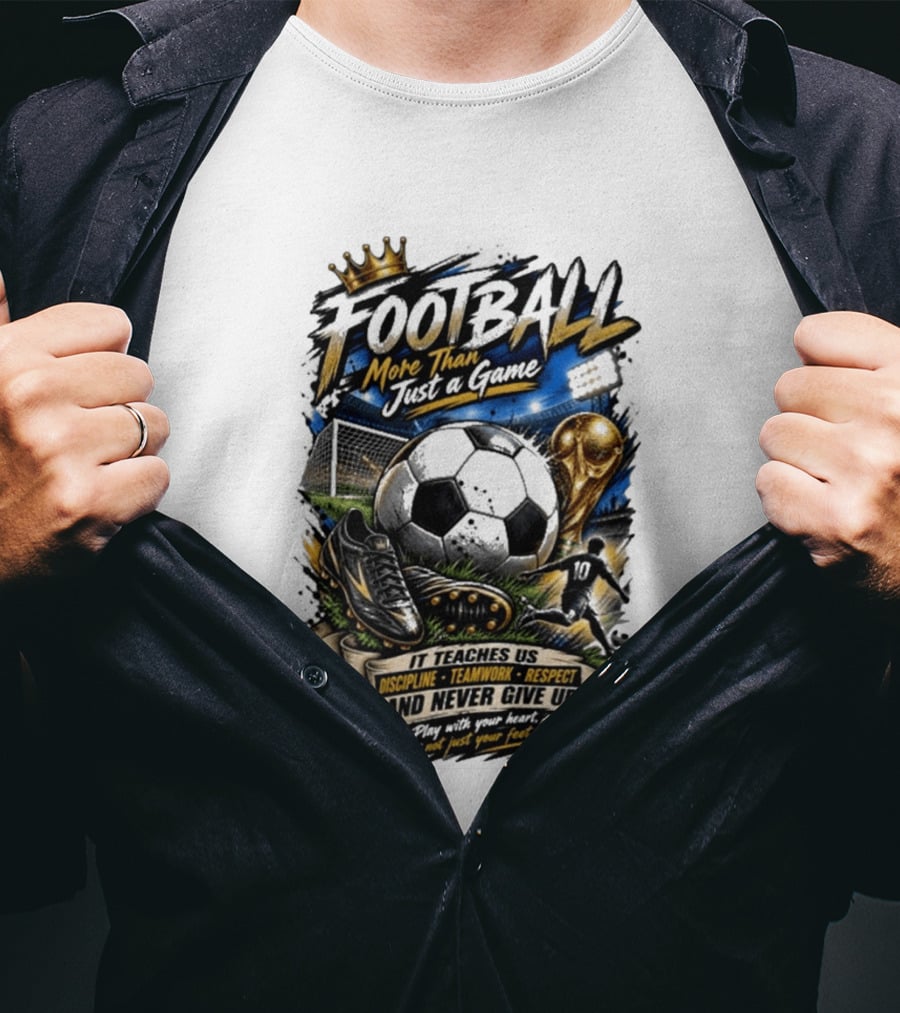 Football More Than Just A Game Discipline Teamwork Respect Never Give Up Play With Your Heart T-Shirt