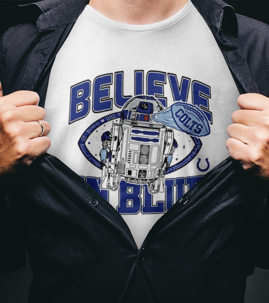 Believe In Blue Indianapolis Colts Star Wars R2D2 Collaboration T-Shirt