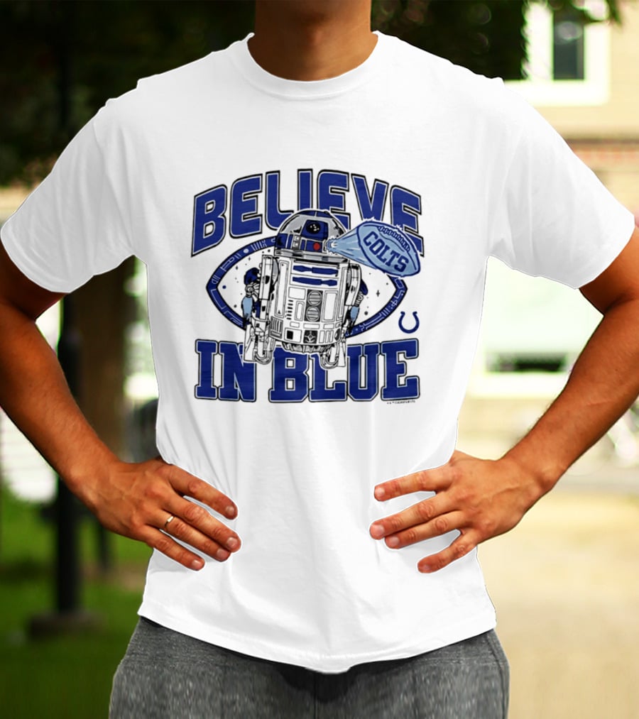Believe In Blue Indianapolis Colts Star Wars R2D2 Collaboration T-Shirt