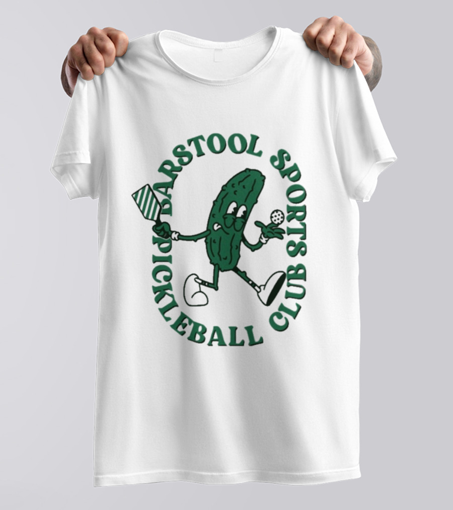 Barstool Sports Pickleball Club Animated Pickle Character With Paddle And Ball T-Shirt