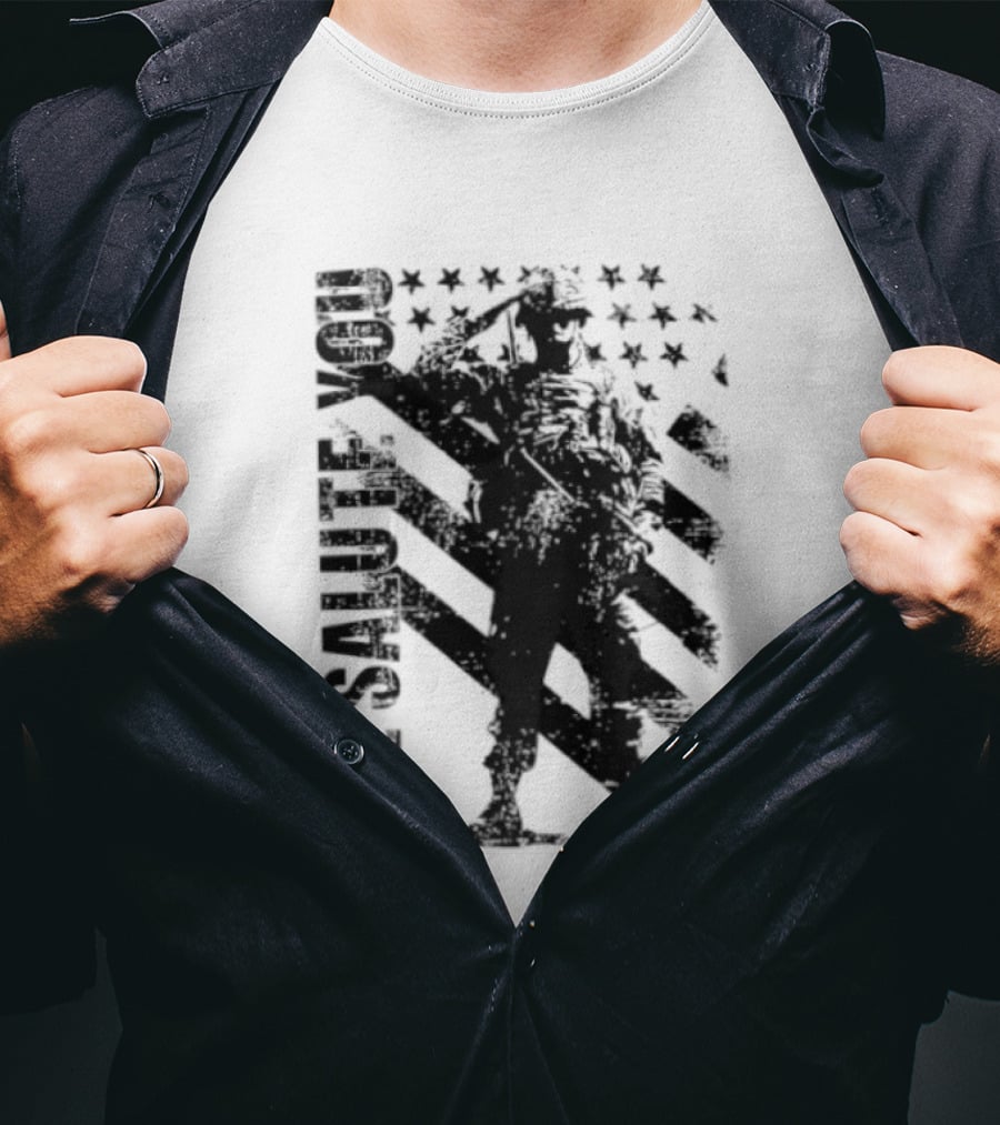 We Salute You Soldier American Flag Military Stars Stripes T-Shirt