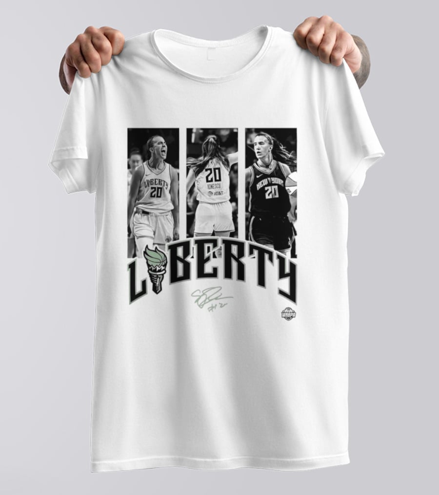 Sabrina Ionescu Liberty WNBA Player Collage Signature T-Shirt