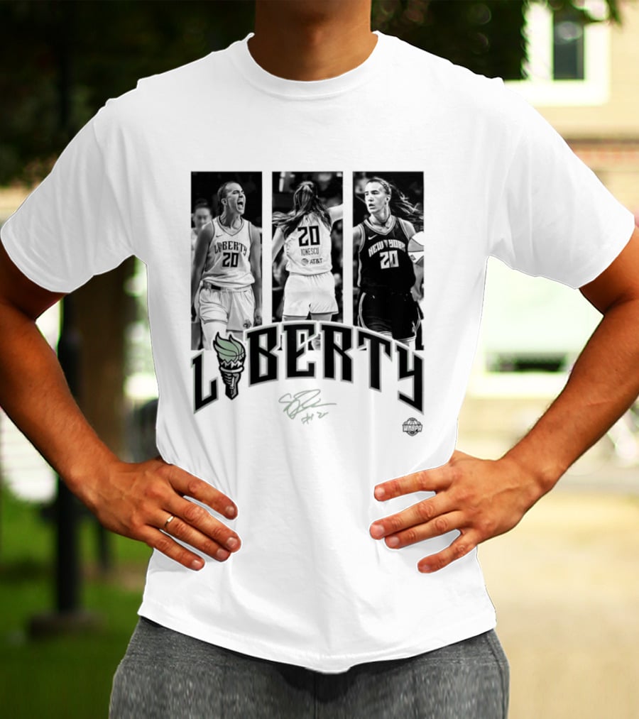 Sabrina Ionescu Liberty WNBA Player Collage Signature T-Shirt