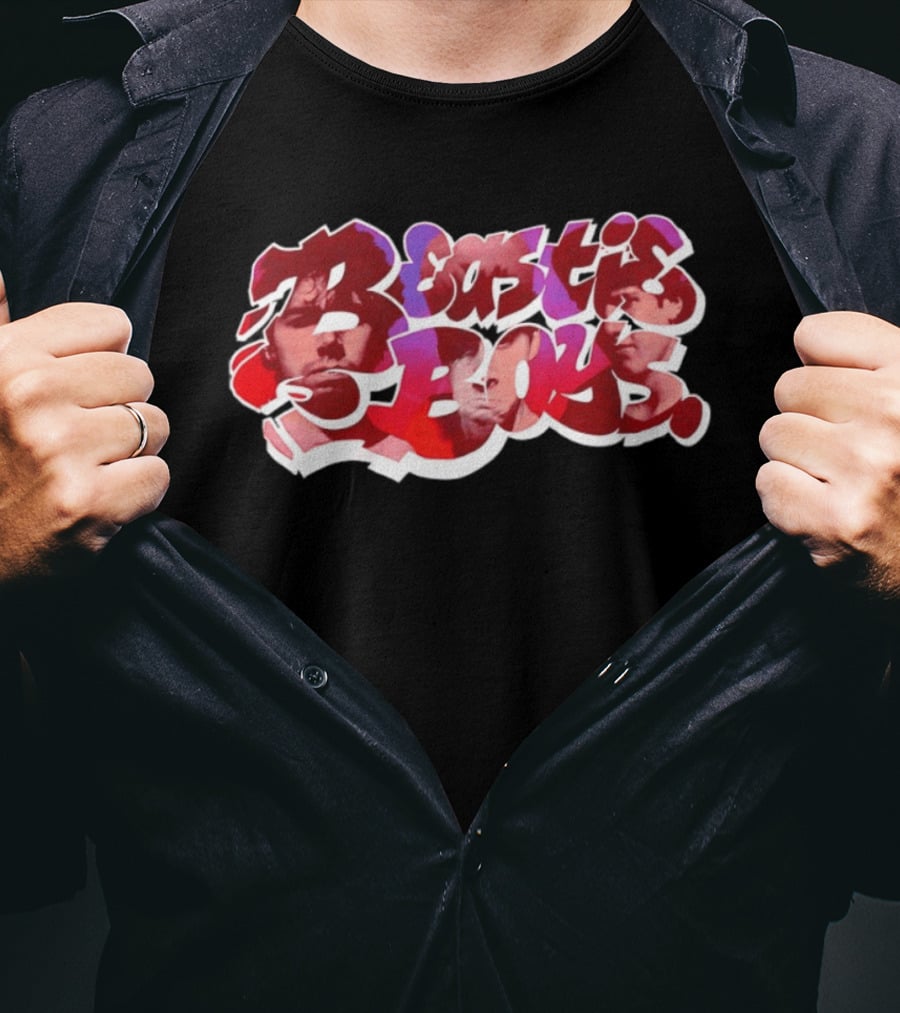 Beastie Boys Get Busy Or Get Lost Red And White Text With Faces T-Shirt