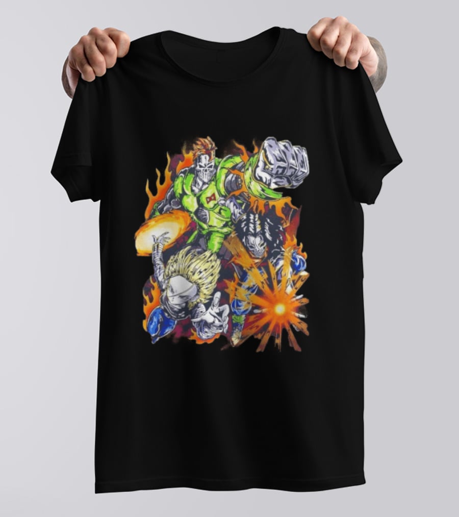 Dragon Ball Z Vintage Style Android 16 17 18 Fiery Action Scene Bootleg T-Shirt