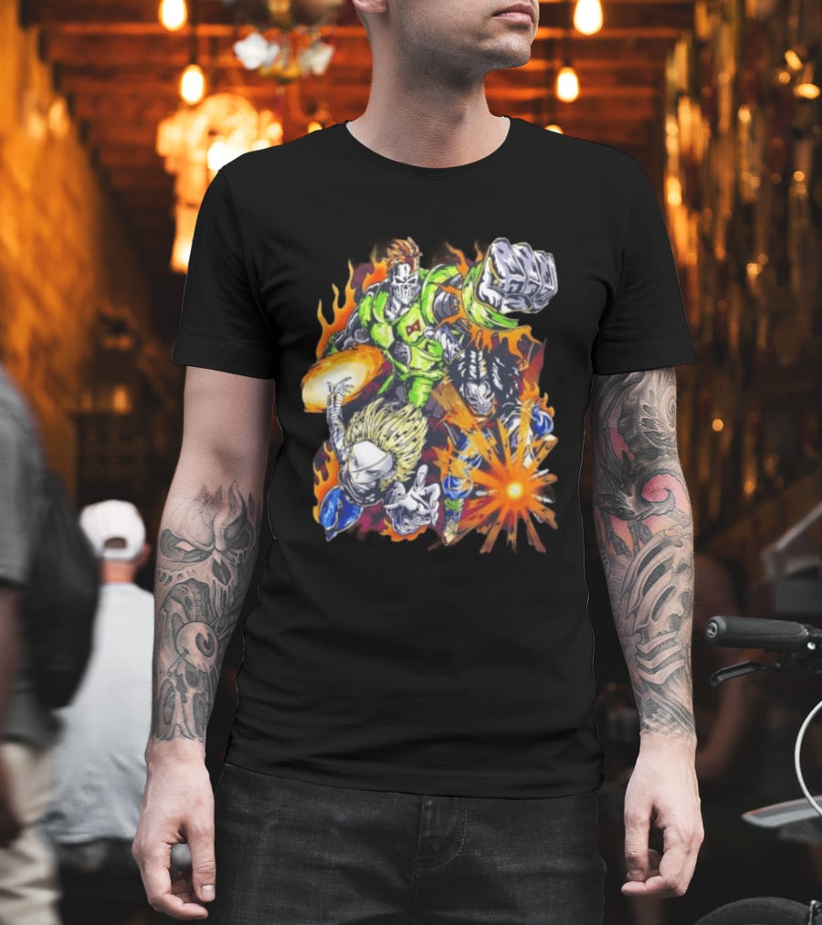 Dragon Ball Z Vintage Style Android 16 17 18 Fiery Action Scene Bootleg T-Shirt