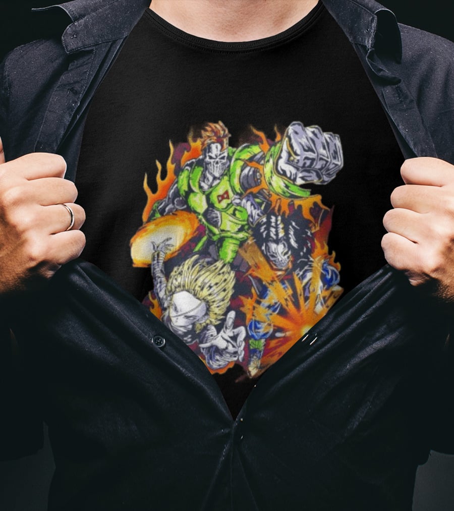 Dragon Ball Z Vintage Style Android 16 17 18 Fiery Action Scene Bootleg T-Shirt