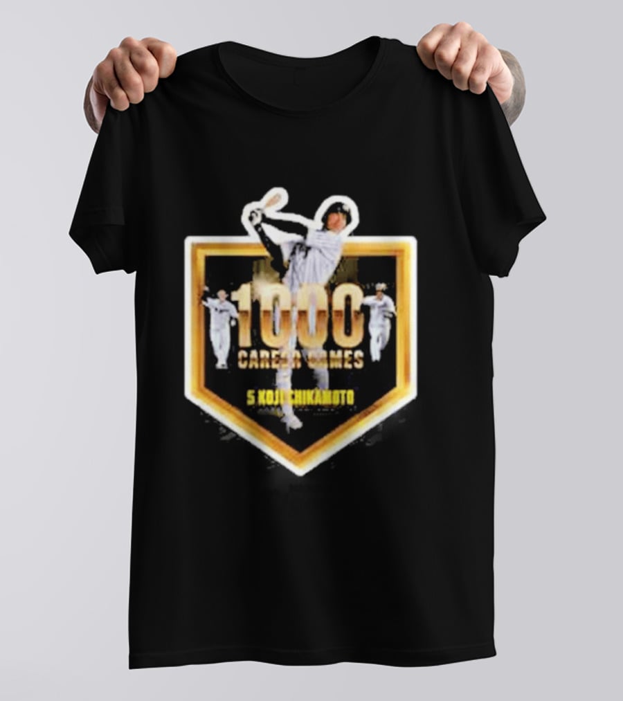 Hanshin Tigers 1000 Career Games Koji Chikamoto #5 Commemoration T-Shirt