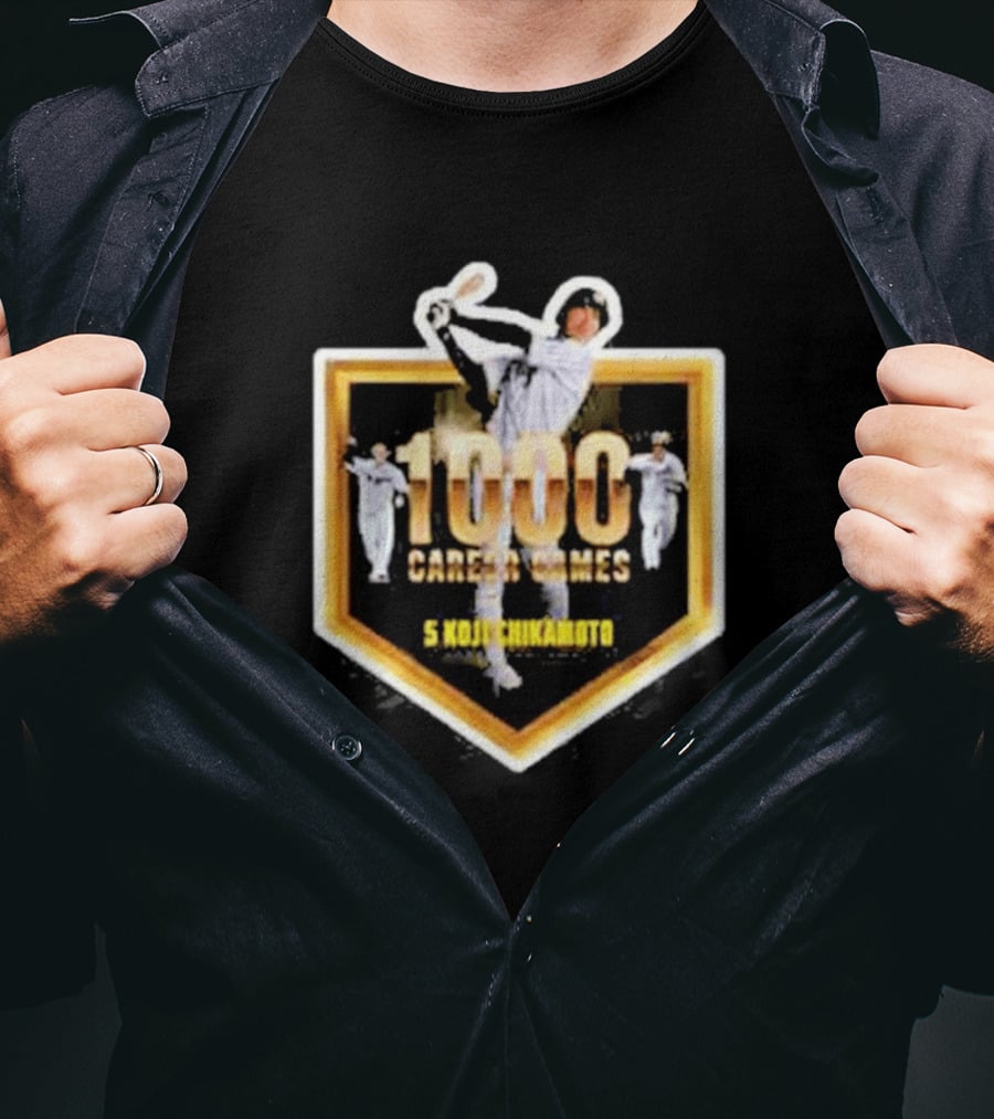 Hanshin Tigers 1000 Career Games Koji Chikamoto #5 Commemoration T-Shirt