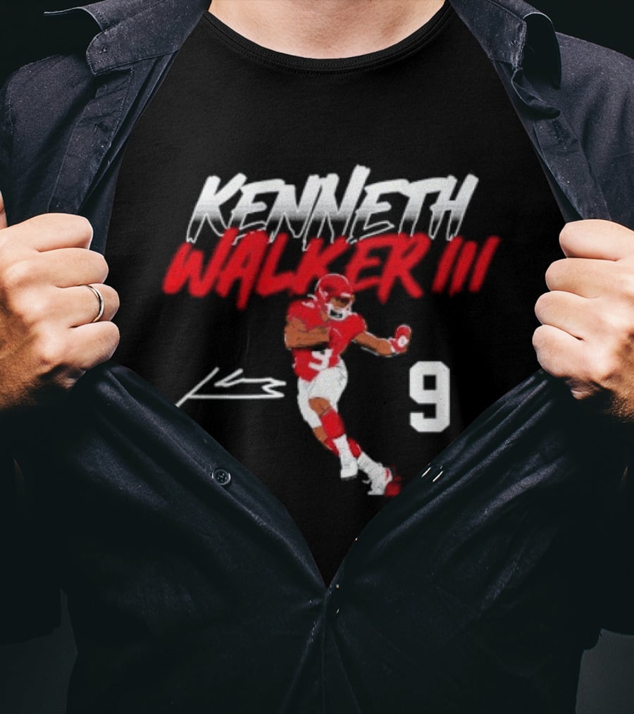 Kenneth Walker III Signature No 9 Football Player Red And White T-Shirt