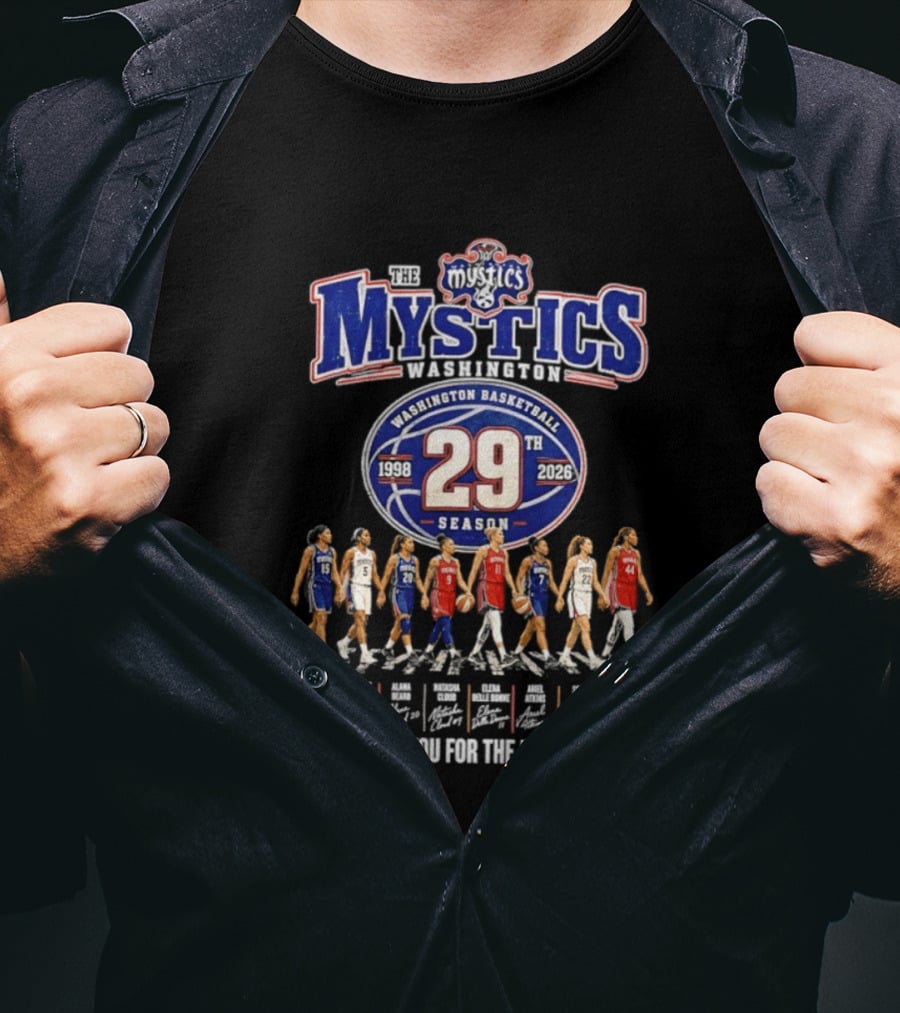 Washington Mystics Basketball 29th Season 1998 2026 Thank You For The Memories Signatures T-Shirt