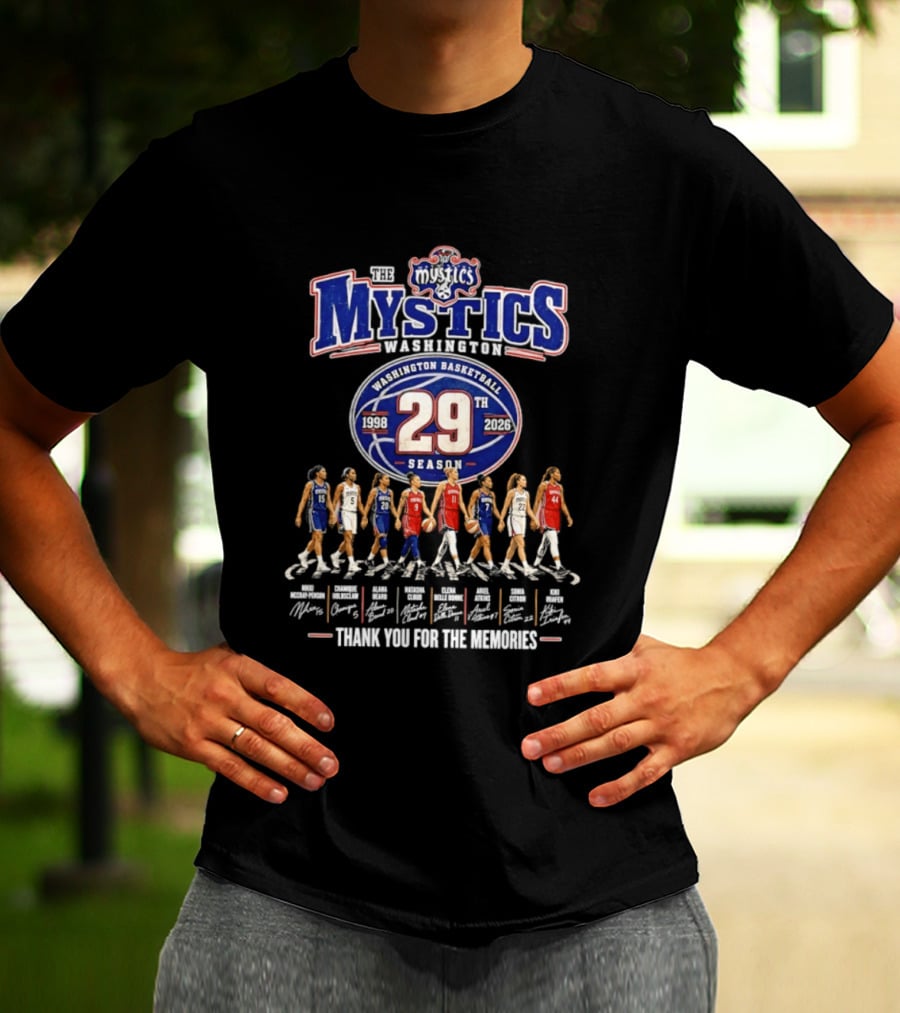 Washington Mystics Basketball 29th Season 1998 2026 Thank You For The Memories Signatures T-Shirt