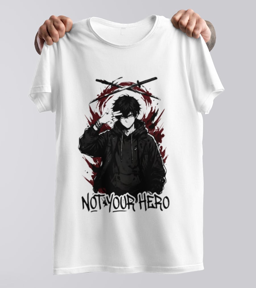 Not Your Hero Hooded Anime Boy With Katanas Manga T-Shirt