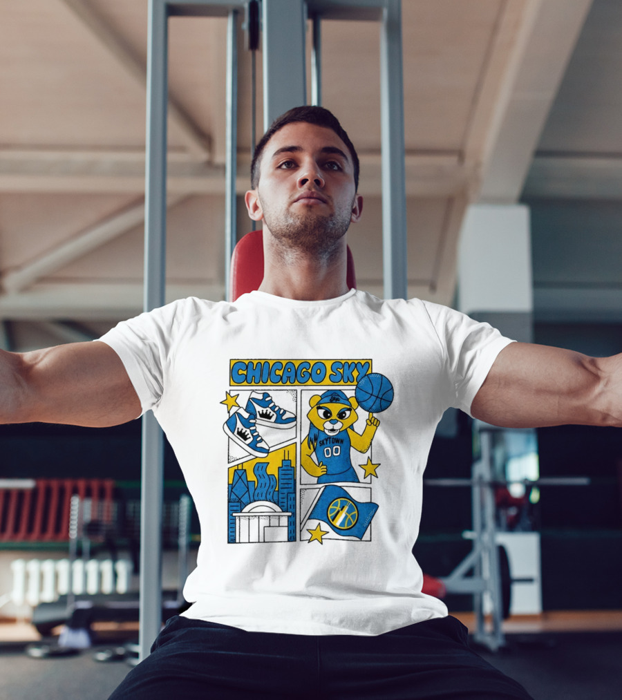 Chicago Sky Skytown Mascot And Basketball Celebration T-Shirt