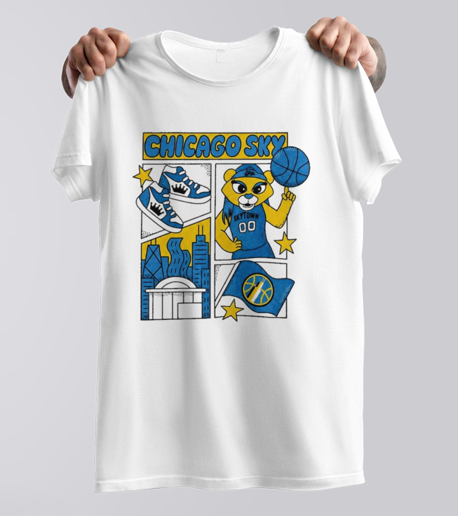 Chicago Sky Skytown Mascot And Basketball Celebration T-Shirt