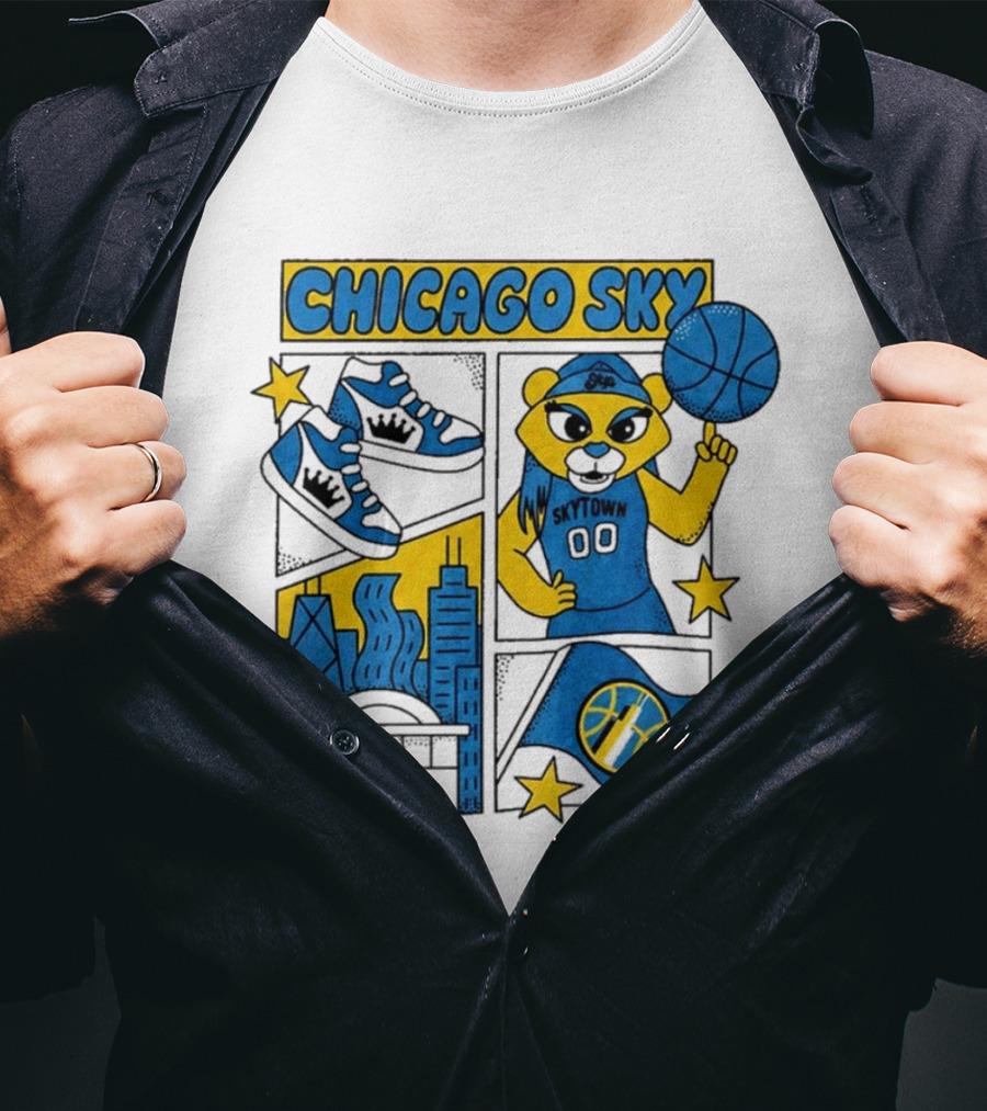 Chicago Sky Skytown Mascot And Basketball Celebration T-Shirt