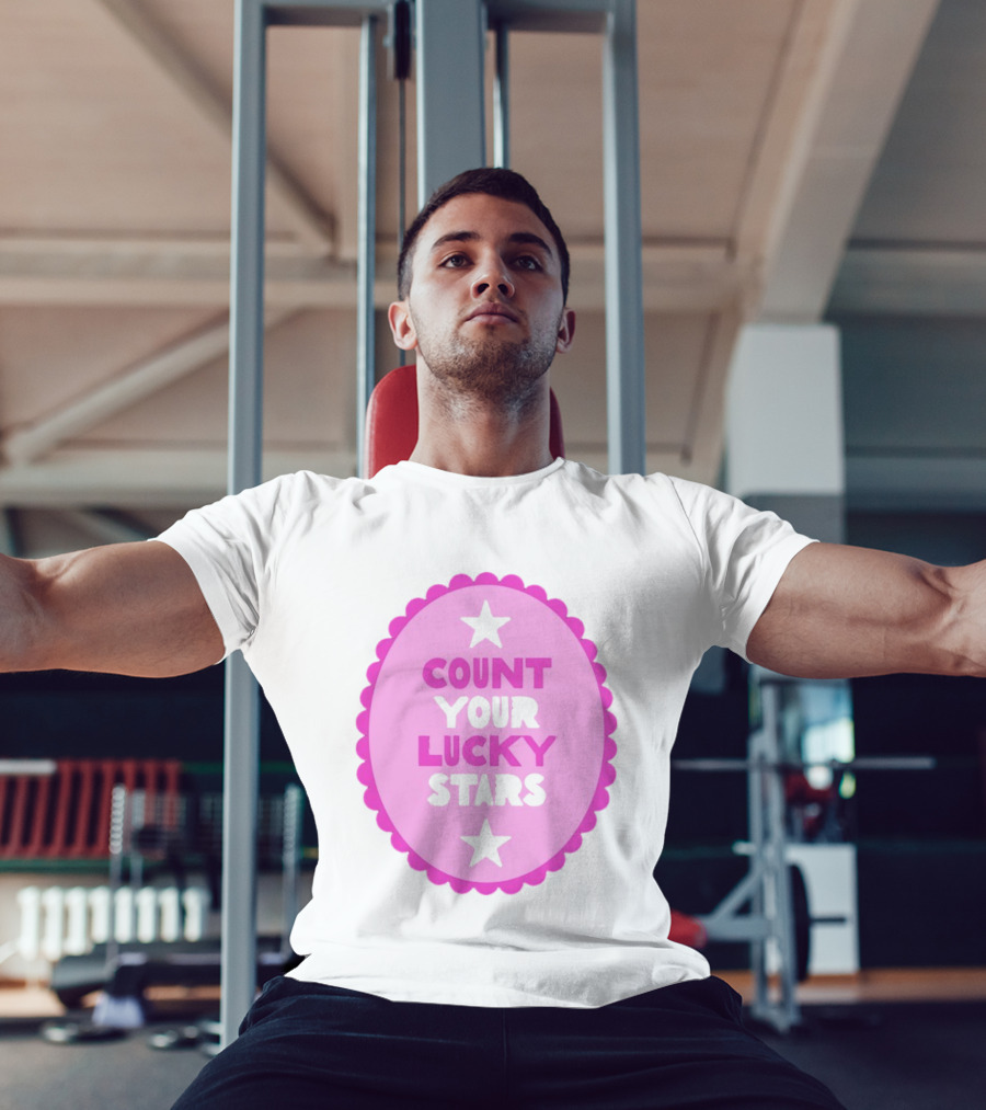 Count Your Lucky Stars Pink Oval Motivational Message T-Shirt