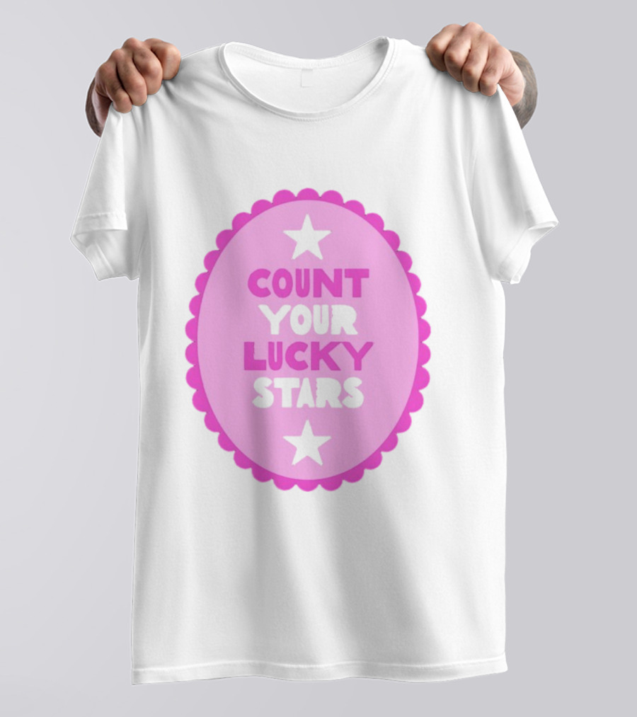 Count Your Lucky Stars Pink Oval Motivational Message T-Shirt
