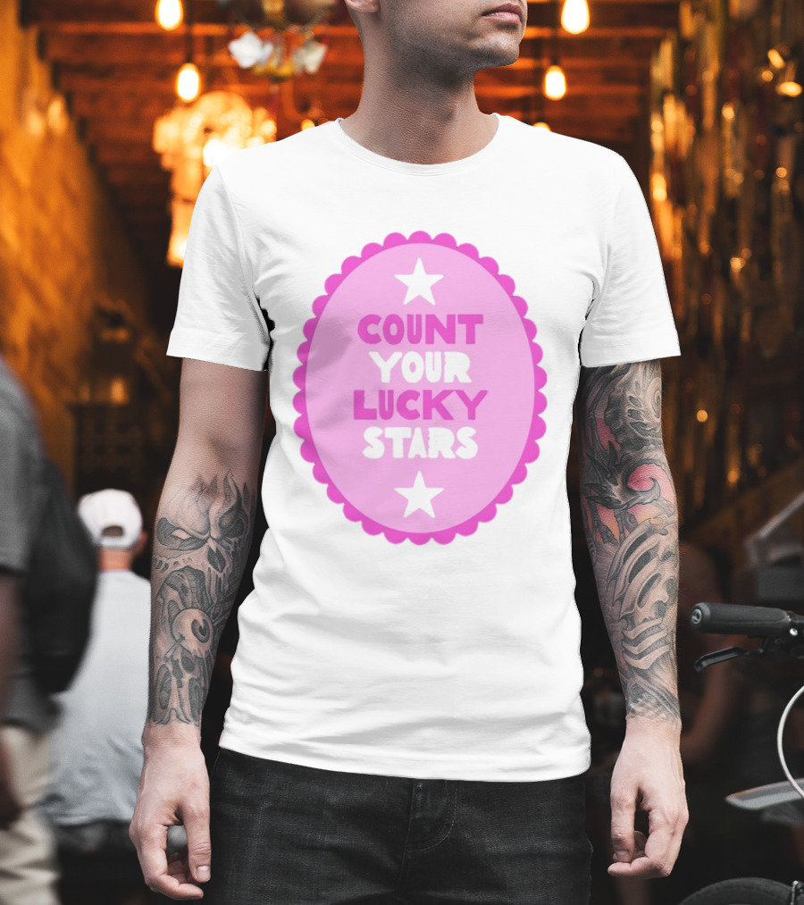 Count Your Lucky Stars Pink Oval Motivational Message T-Shirt