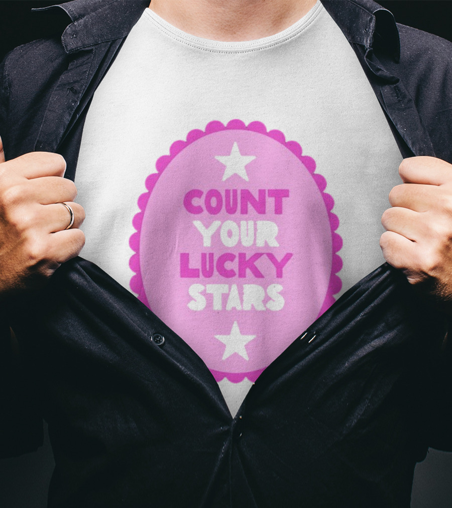 Count Your Lucky Stars Pink Oval Motivational Message T-Shirt