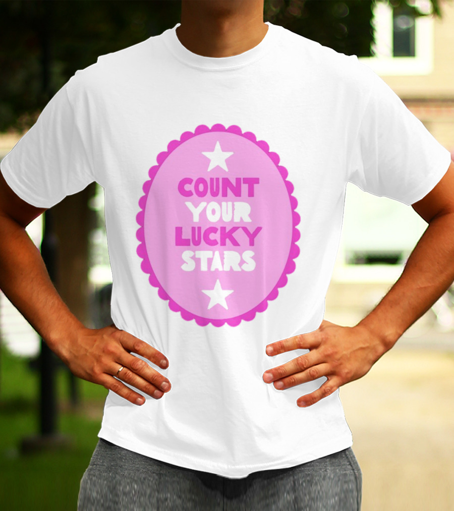 Count Your Lucky Stars Pink Oval Motivational Message T-Shirt