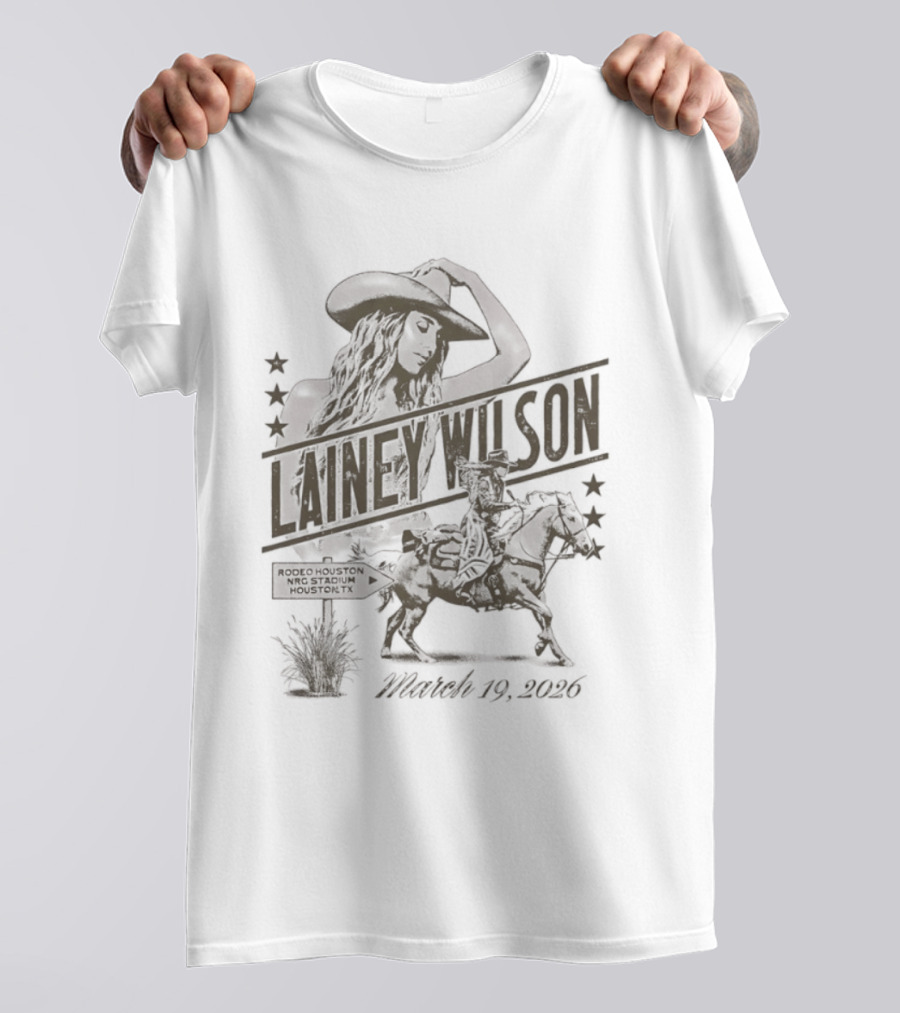 Lainey Wilson Rodeo Houston NRG Stadium March 19 2026 Cowboy Silhouette Stars T-Shirt