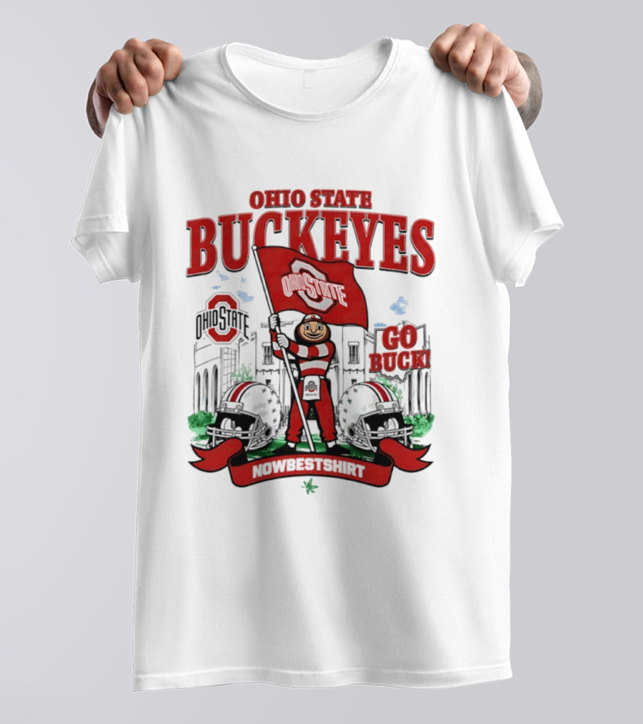 Ohio State Buckeyes Brutus Flag Go Buck Helmet Stadium Nowbes T-Shirt